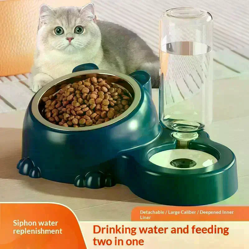 Pet Bowl 2-in-1 Auto Water Feeder, Tilted Elevated Cat Dog Bowl For