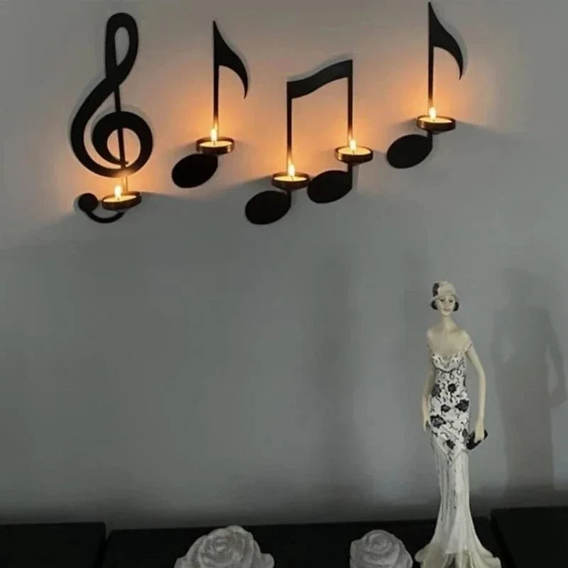 Candle Holder Iron Art Nordic Music Symbol Shape Candlelight Holder