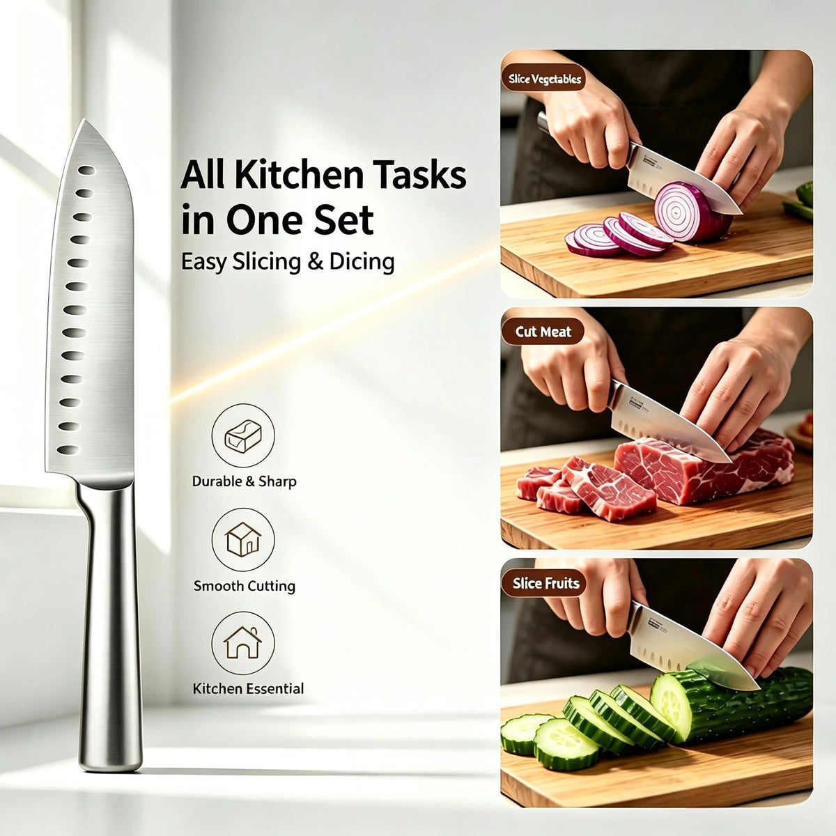 Kitchen Knife Set, All-Steel Five-Piece Set Stainless Steel Kitchen