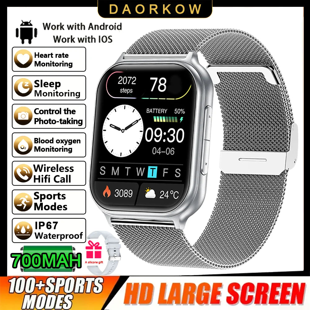 2026 New Sports Smartwatch 700mAh Battery Fitness Tracker 3ATM Waterproof Heart Rate Bluetooth Call Smartwatch Men's and Women's