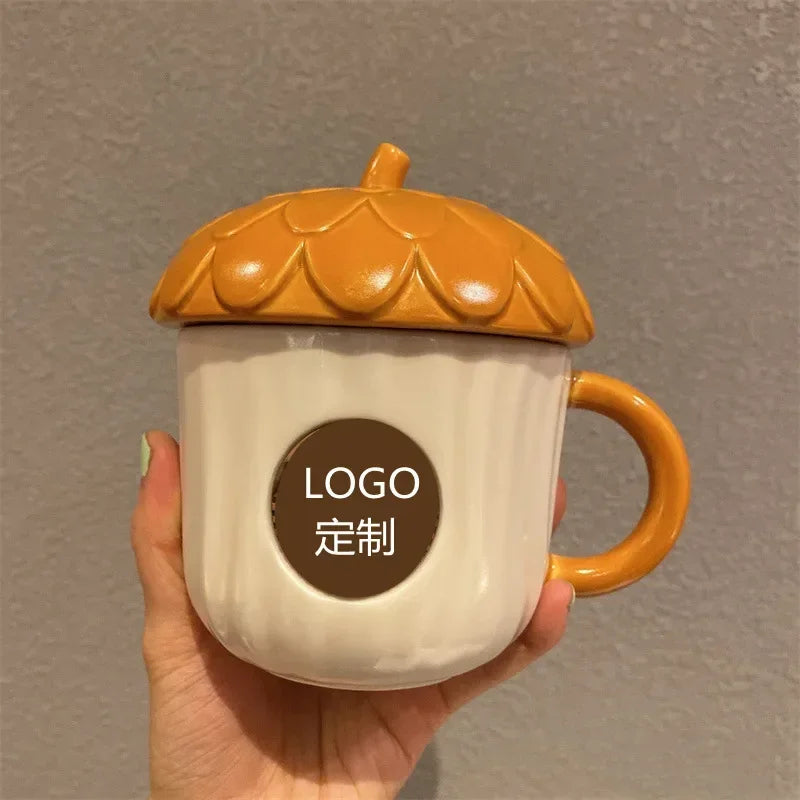 Coffee Mug with Lid  Autumn Cute Maple Leaf Forest Autumn Rabbit Cute
