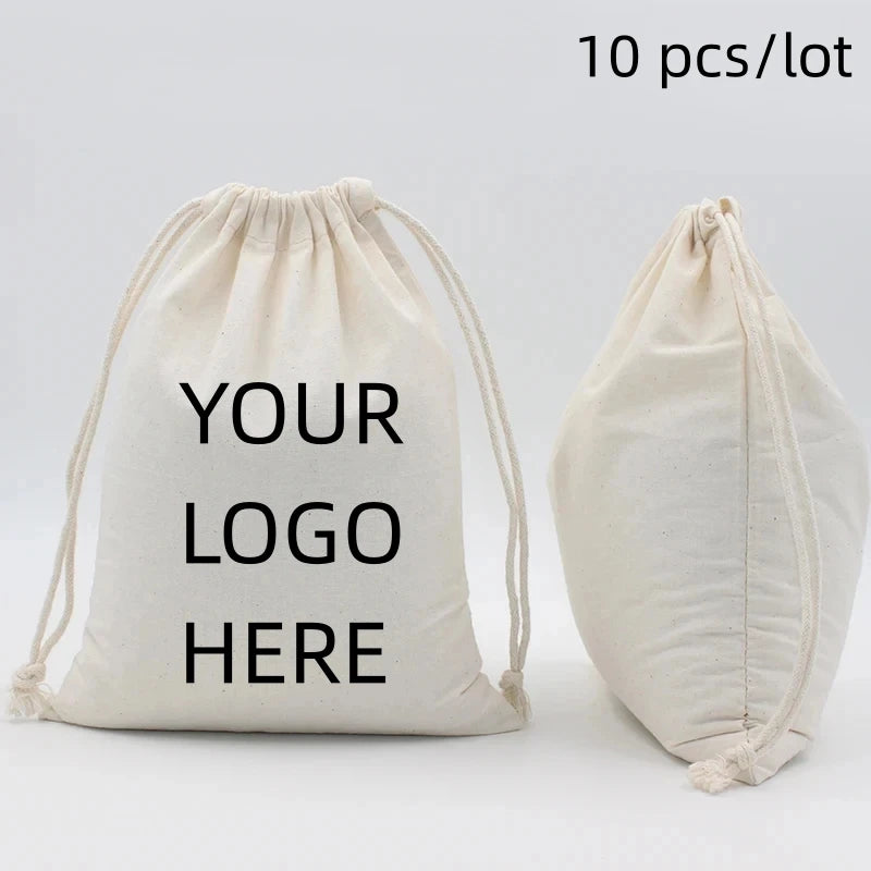 10/20pcs LOGO Customized Cotton Drawstring Bag Wedding Party Gift