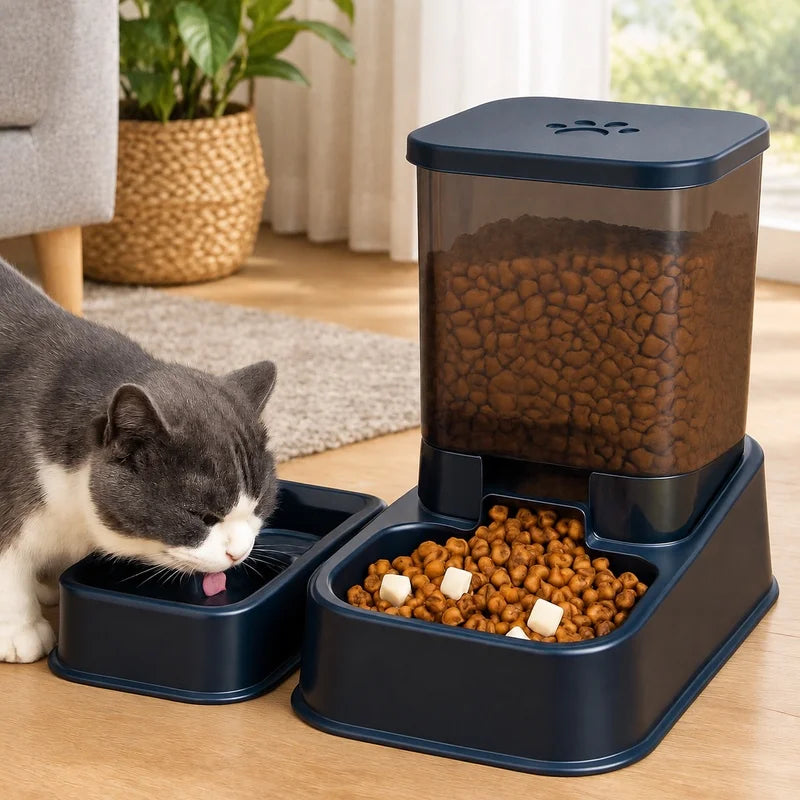 Automatic Portion-Controlled Pet Feeder Bowl with Water Dispenser for