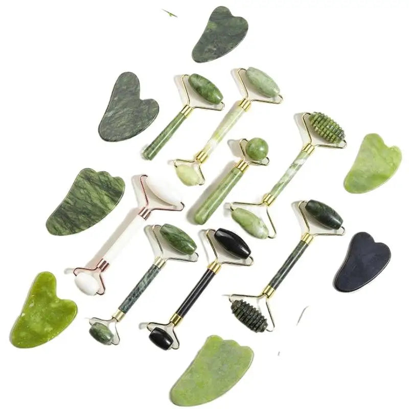 Natural Jade Roller Gua Sha Set Handcrafted Real Jade Facial Massager