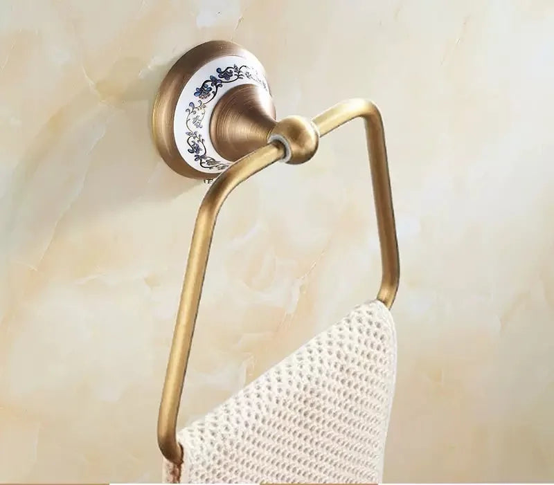 ZGRK Antique Bathroom Accessories Carved Brass Hardware Set Wall
