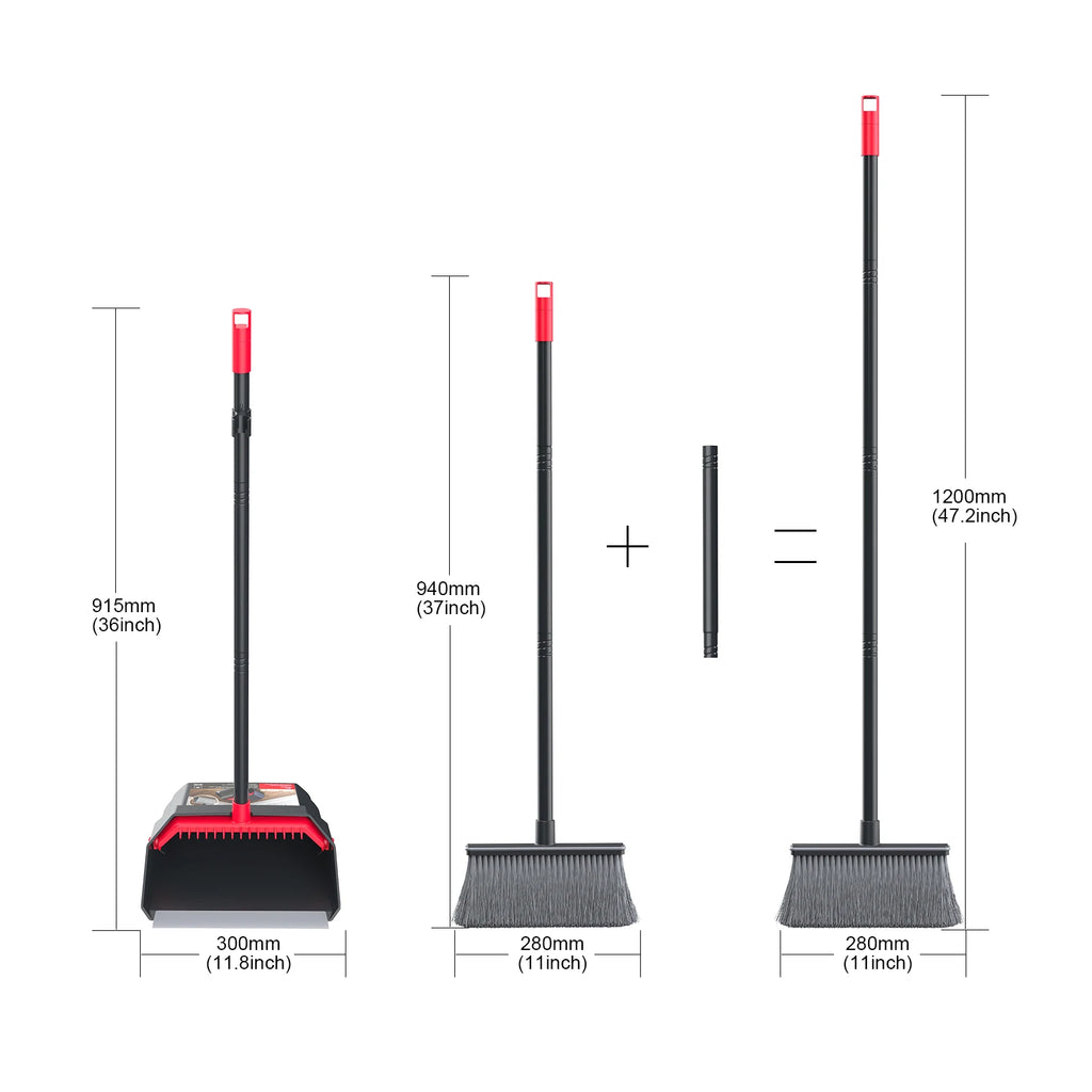 Household Broom and Dustpan Set - Combination Sweeping Tool with Long