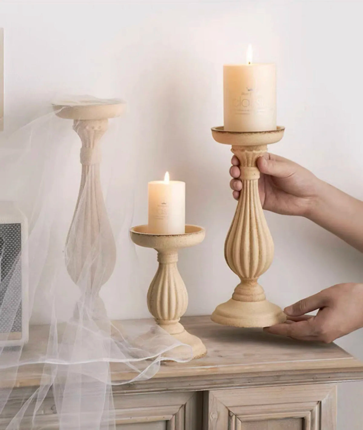 Wooden Candle Holder Rustic Natural Wood Candelabra for Home Decor
