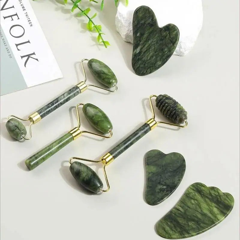 Natural Jade Roller Gua Sha Set Handcrafted Real Jade Facial Massager