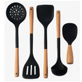5-Piece Silicone Utensil Set, Wooden Handles
