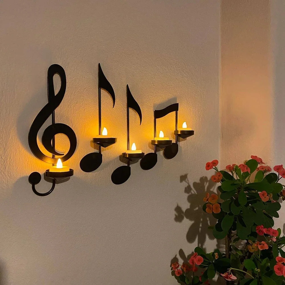 Candle Holder Iron Art Nordic Music Symbol Shape Candlelight Holder