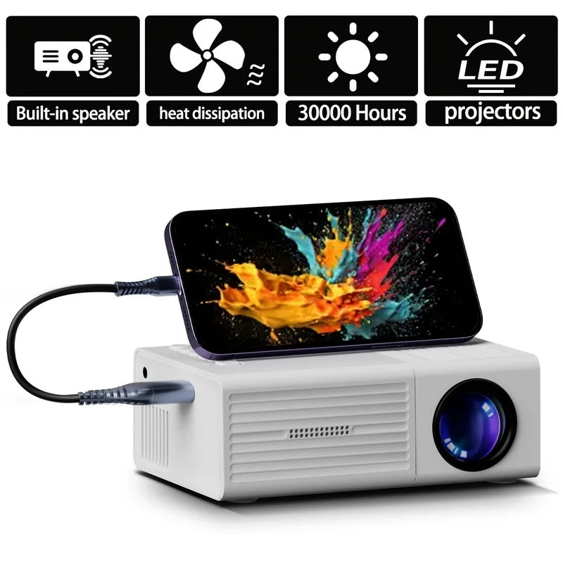 Portable Video Projector: 1920*1080P Resolution, Supports Mobile
