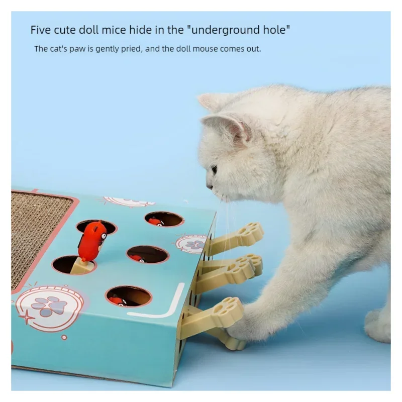 3-in-1 Interactive Cat Toy Maze Game Box with Scratcher Funny Stick