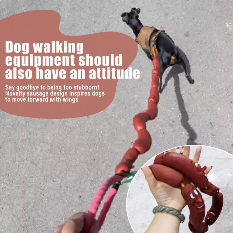 Funny Sausage Shaped Dog Leash, Novelty Hot Dog Waliking Rope Durable