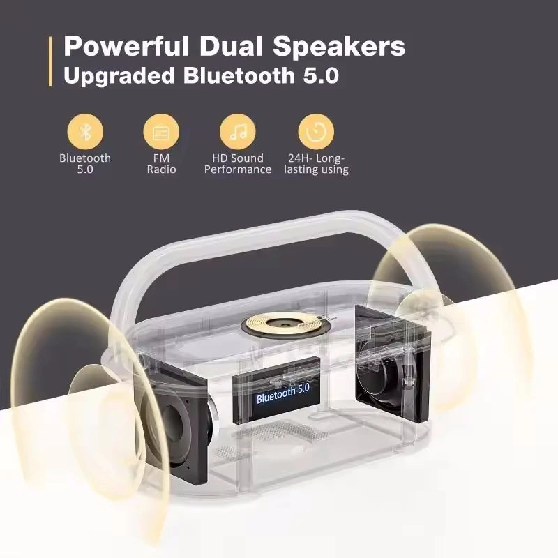 Portable Bluetooth Speaker Wireless Charging FM Radio Alarm Clock