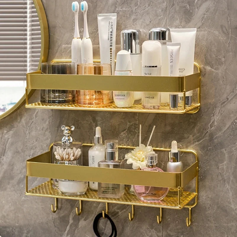 Gold storage rack bathroom wall mounted storage rack bathroom shampoo