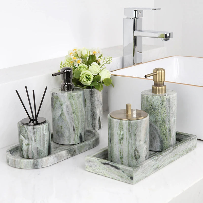 Emerald Green Natural Marble Bathroom Set Luxury Soap Dish Cotton