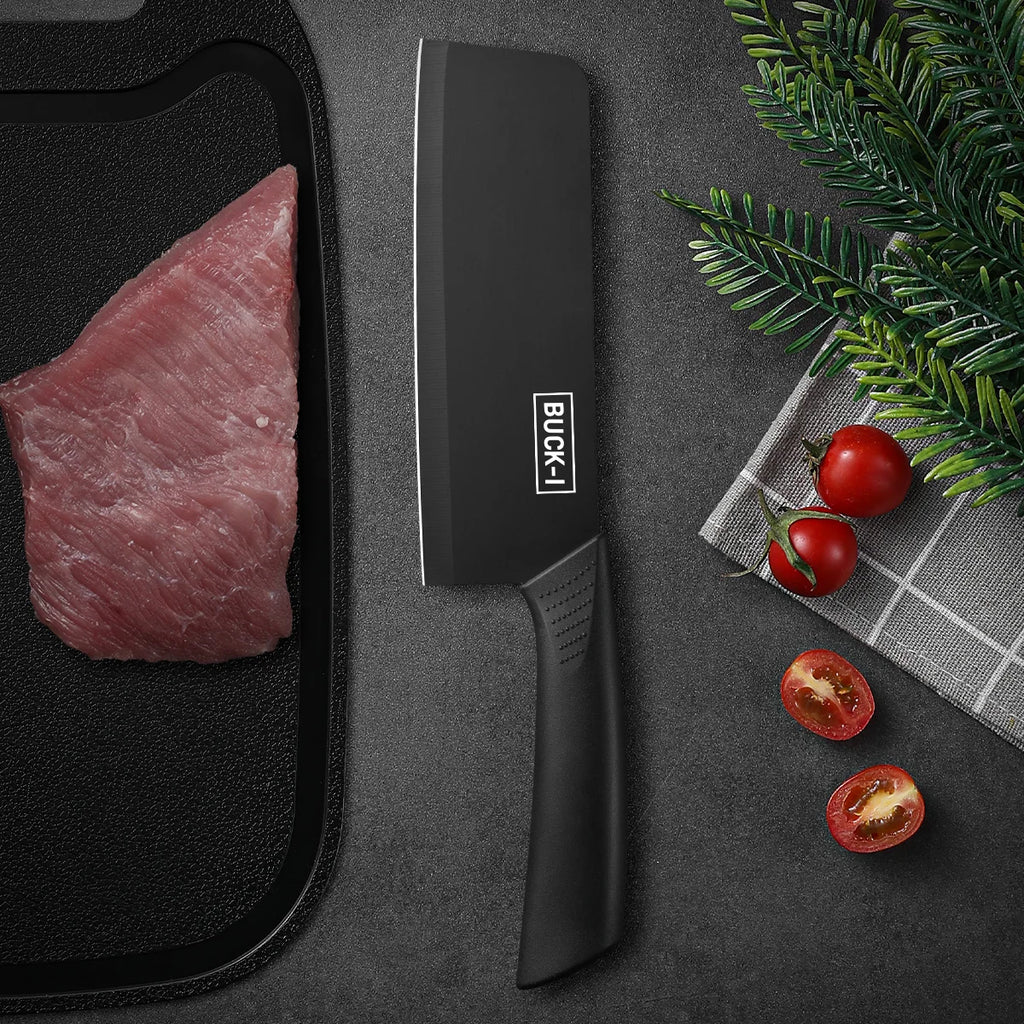 Kitchen knife set, including cleaver, chef's knife, and fruit knife