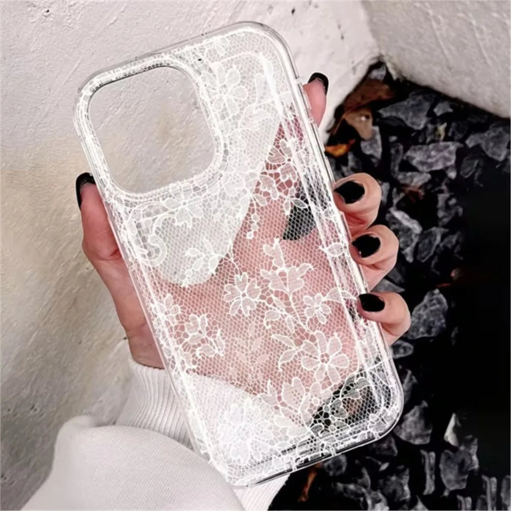 Elegant Romantic White Lace Pattern Phone Case For iPhone 17 Pro Air