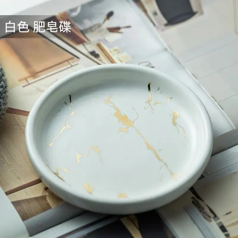 Creative Gilded Marbled Ceramic Soap Dish Toilet Storage Tray Luxury