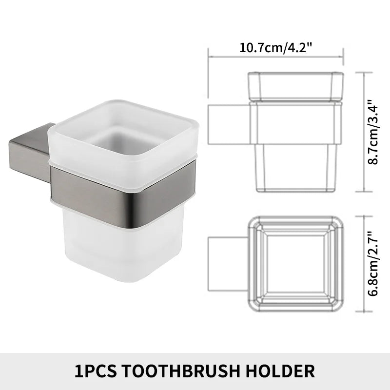 Brushed Gold Toothbrush Cup Holder With Glass Cup Stainless Steel