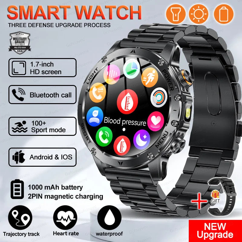 2026 Military Smart Watch Fitness Clock Men 466*466 AMOLED Screen 1000mAh Battery Flashlight Call Waterproof T-Rex 3 Smartwatchs