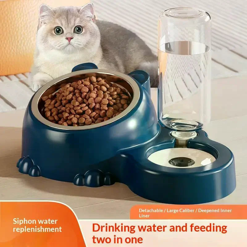 Pet Bowl 2-in-1 Auto Water Feeder, Tilted Elevated Cat Dog Bowl For