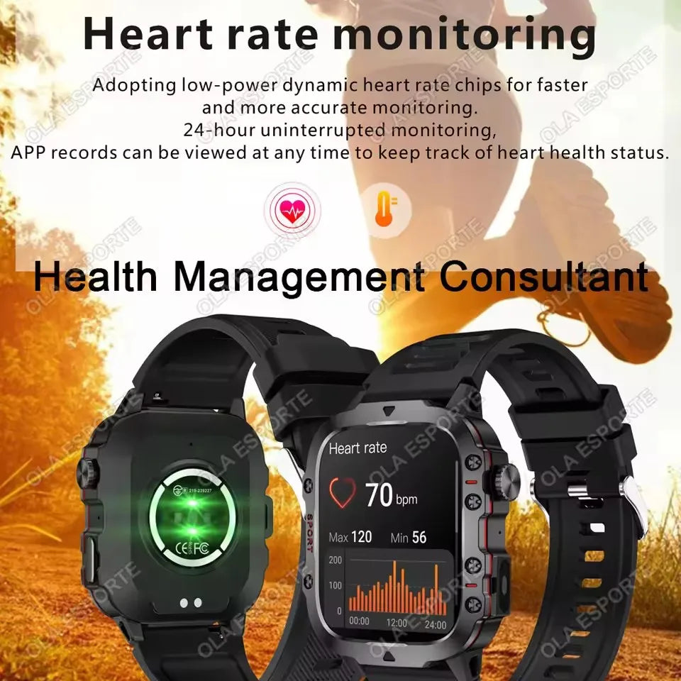 2026 New Military Smart Watch Men 3ATM Outdoor Sports Fitness Tracker Blood Pressure Health Monitor BT Calls GPS Smartwatch HT30