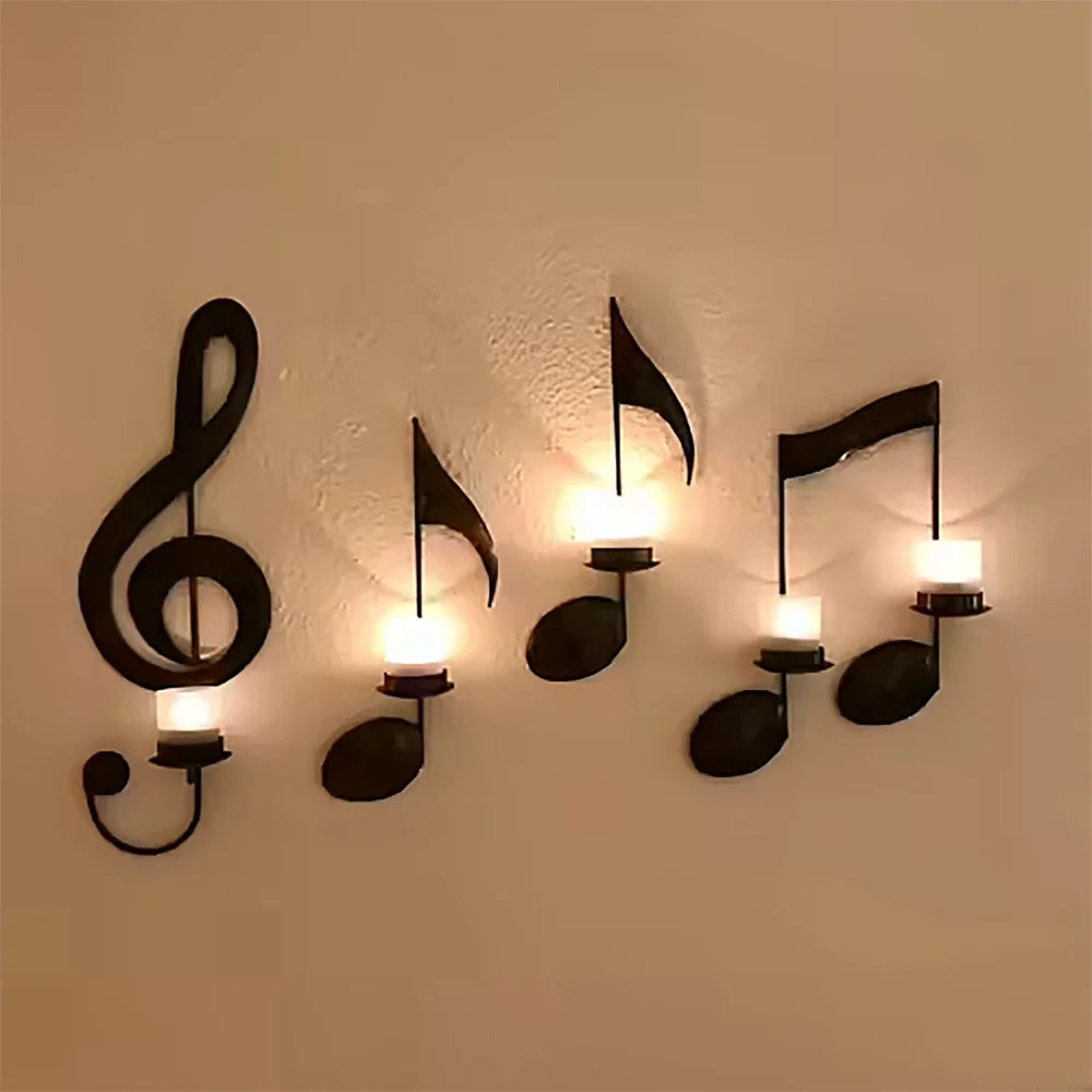 Candle Holder Iron Art Nordic Music Symbol Shape Candlelight Holder
