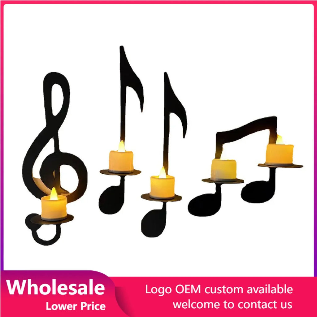 Candle Holder Iron Art Nordic Music Symbol Shape Candlelight Holder
