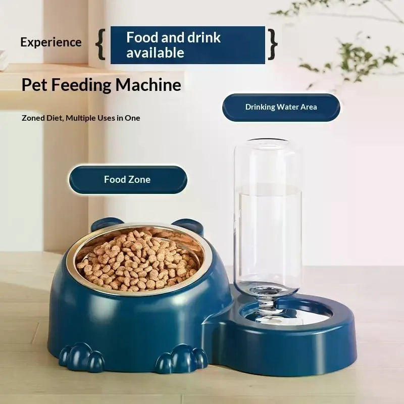Pet Bowl 2-in-1 Auto Water Feeder, Tilted Elevated Cat Dog Bowl For