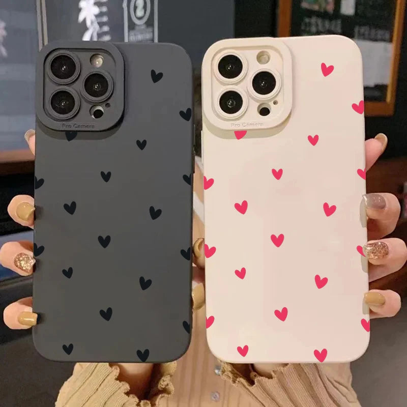 Black Love Heart Phone Case For iPhone 18 17 16 14 15 13 12 11 Pro
