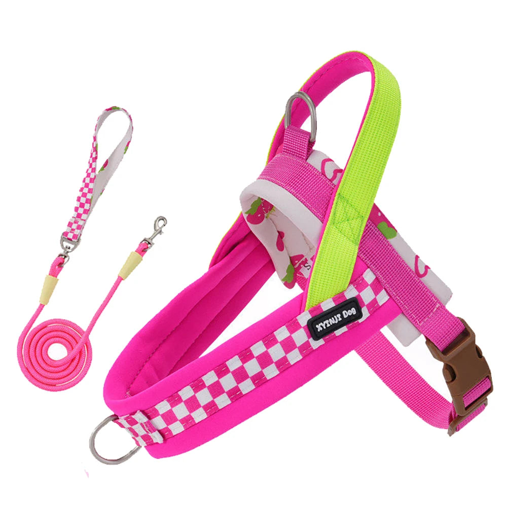 Dog Harness and Leash Set Saddle Plaid Adjustable Puppy Vest Harness