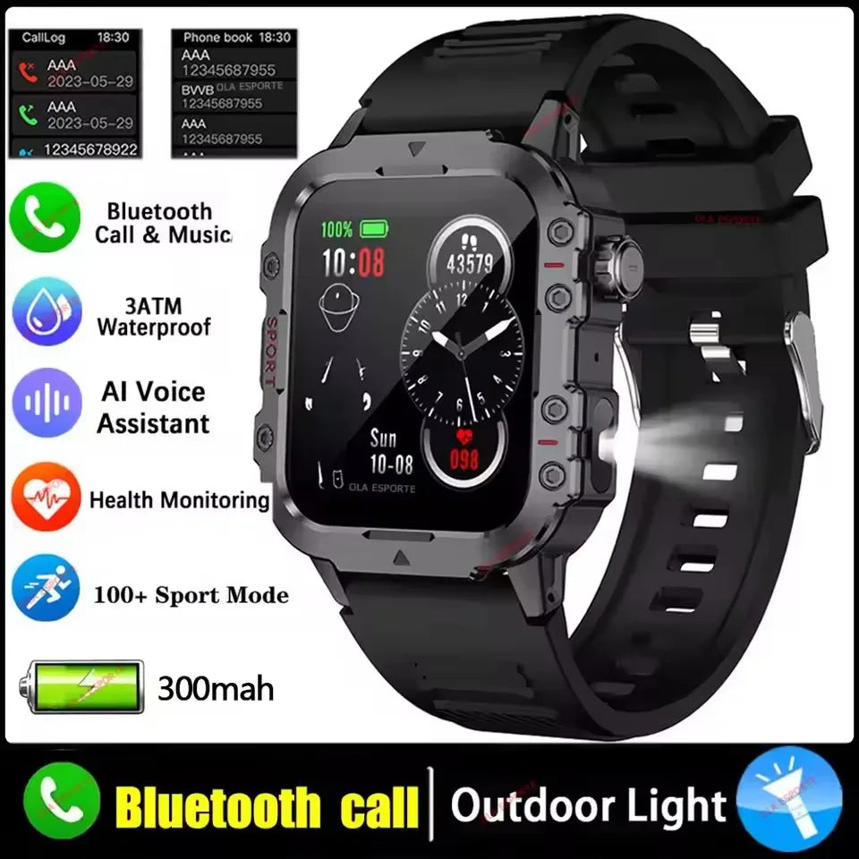 2026 New Military Smart Watch Men 3ATM Outdoor Sports Fitness Tracker Blood Pressure Health Monitor BT Calls GPS Smartwatch HT30