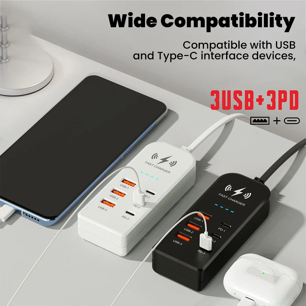 3USB 3Type C Charger Power Strip Universal Fast Charging EU/US Plug