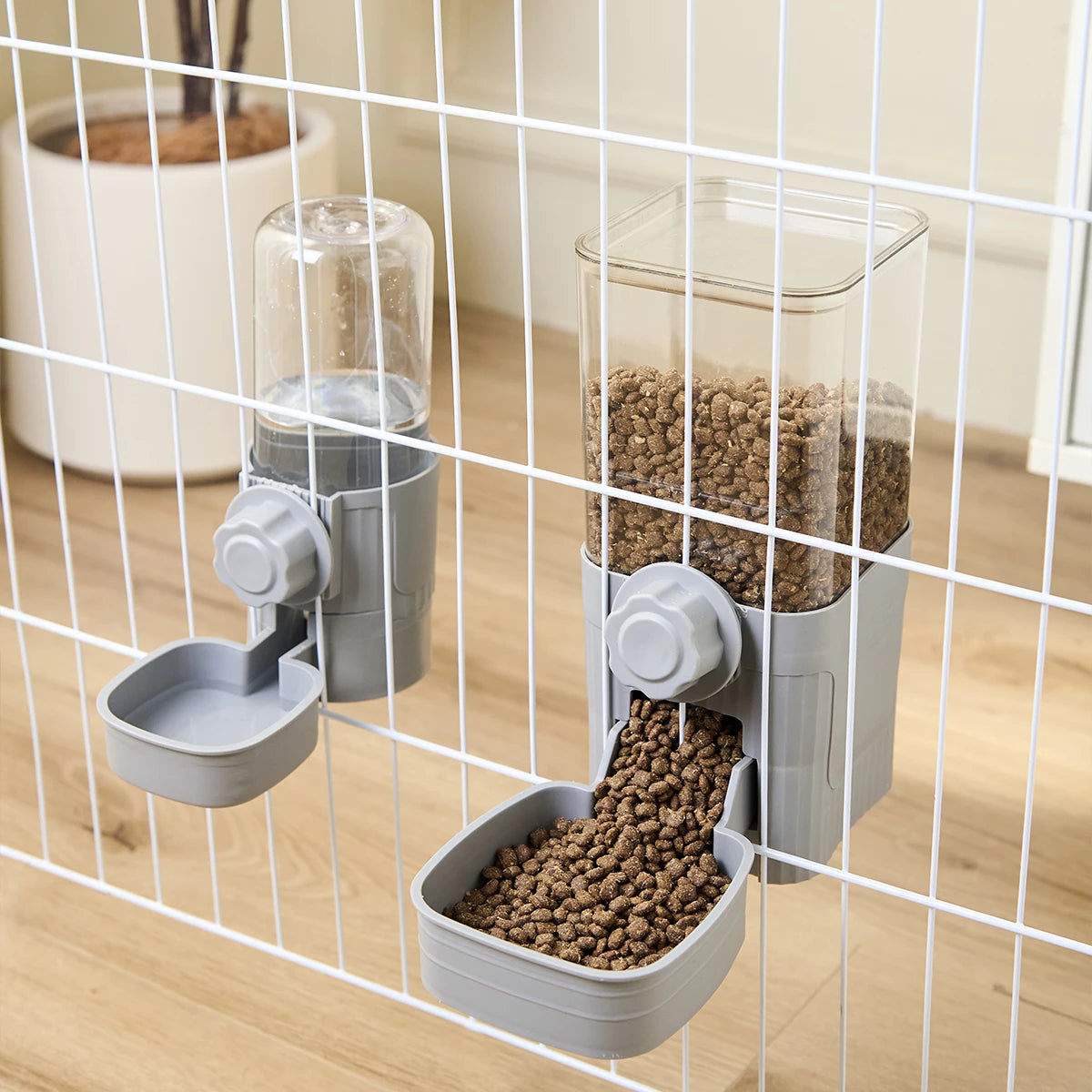 Automatic Pet Feeder Waterer Dog Cat Hanging Cage Bowl, Suitable for