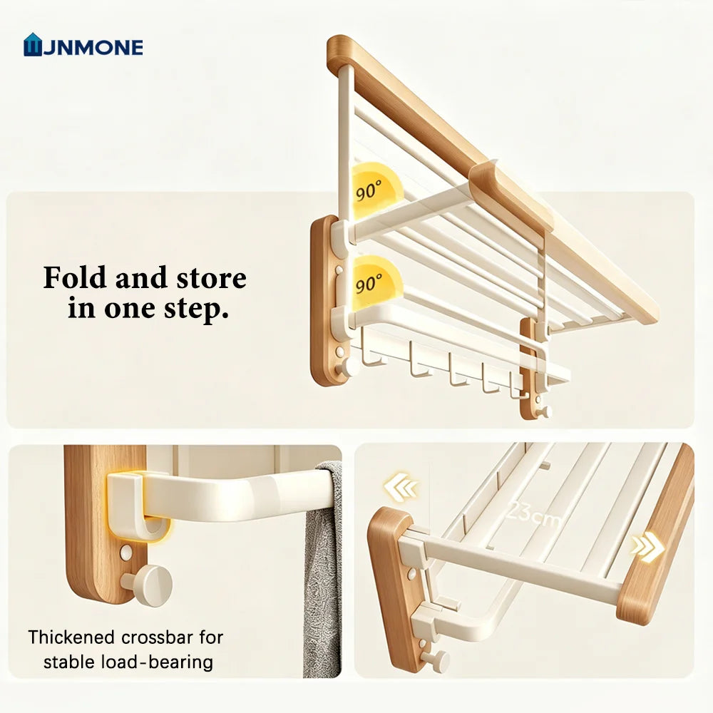 White Walnut Wood Bathroom Hardware Set Towel Rack Organizer Shelf