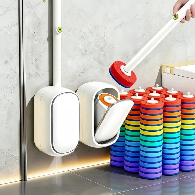 Joybos Disposable Toilet Brush Set 56Pcs Sponge Brush Heads Wall