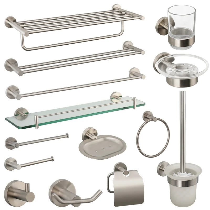 Brushed Nickel Bathroom Accessories Towel Bar Hooks Towel Rack