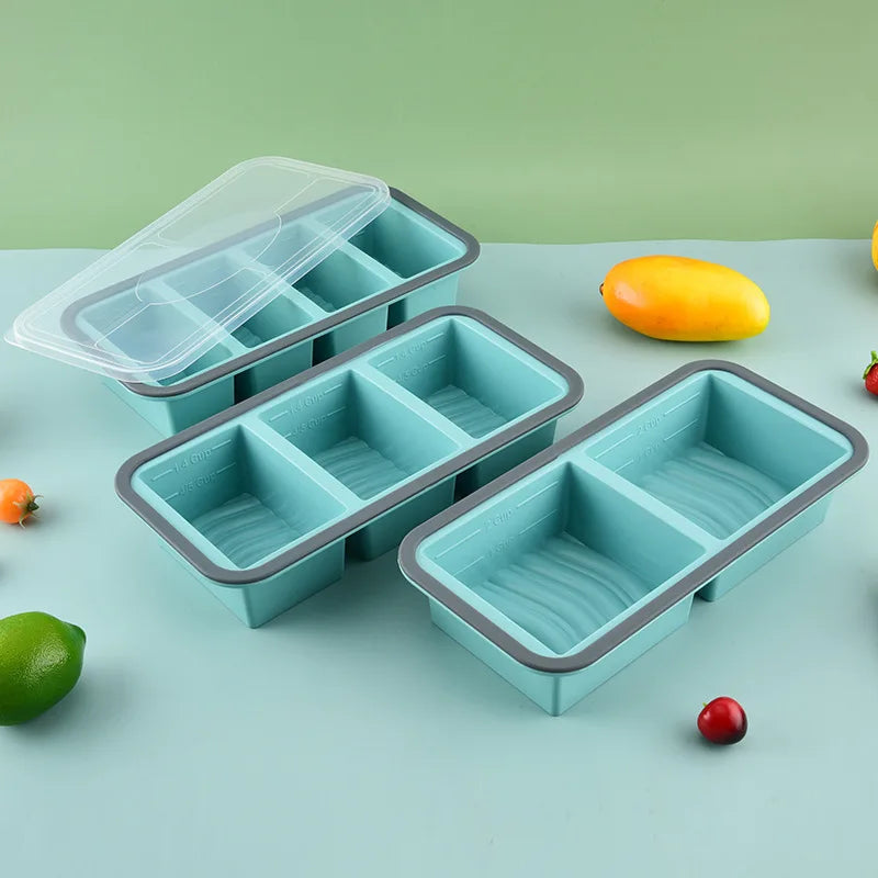 1pc Silicone Food Freezer Tray with Lid Soup Cubes - Soup,Sauce, Eftovers,Homemade Meal Prep Freezing Kitchen Storage Containers