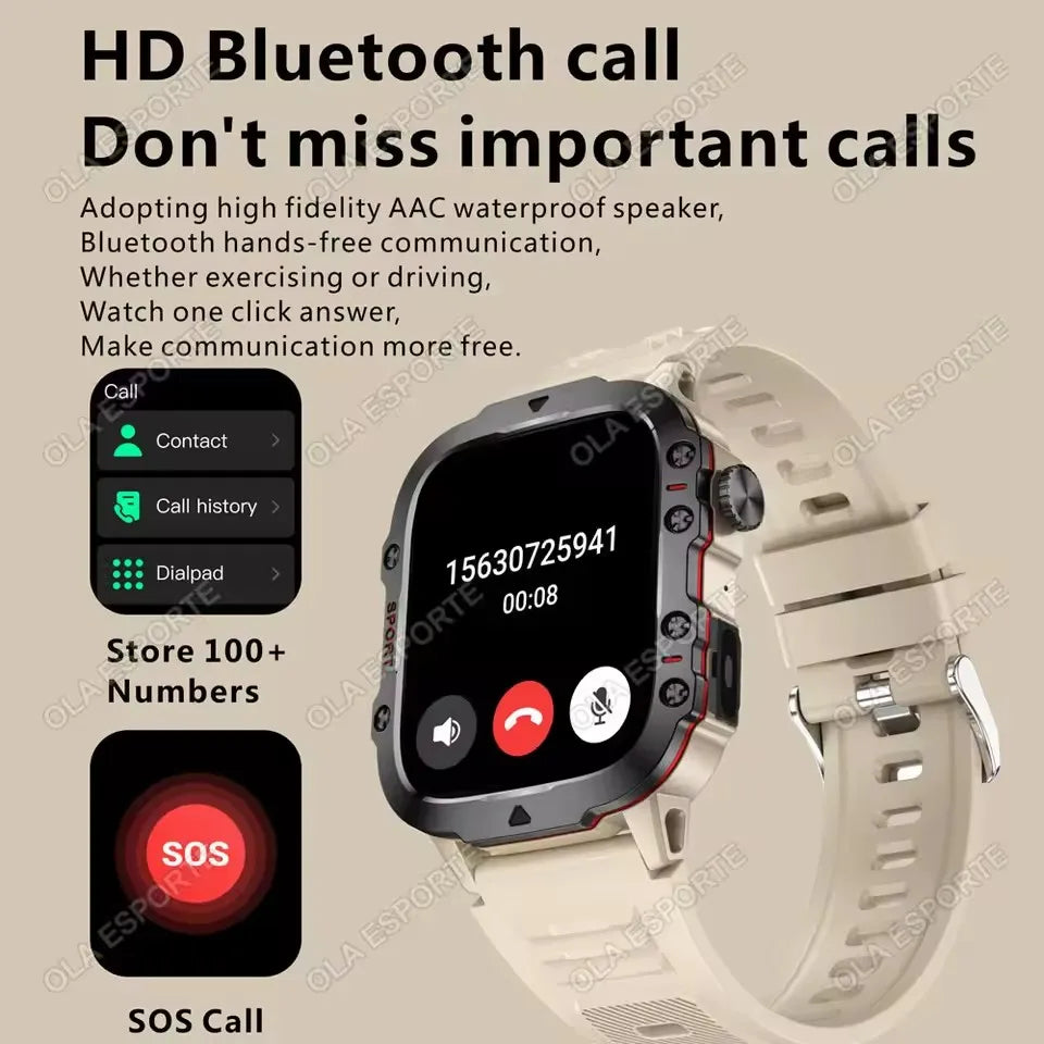 Military Smart Watch Men 3ATM Outdoor Sports Fitness Tracker Blood