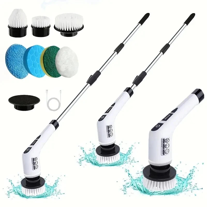 1 Set, Electric Cleaning Brush, Wireless Electric Rotating Scrubber, 7 Brush Heads and Adjustable Extension Handle, Bathroom Cleaning Brush, Household Cleaning Tools