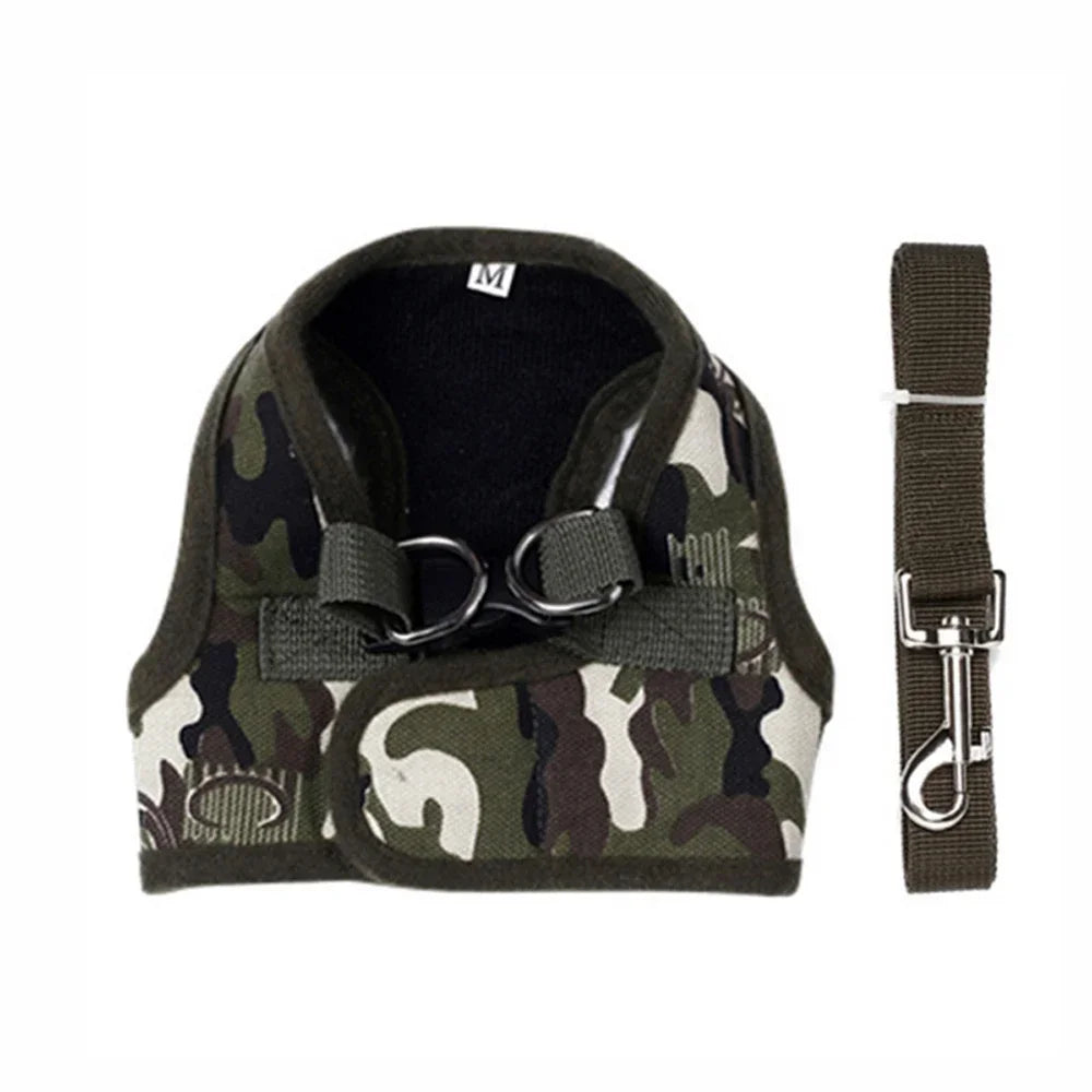 Dog Harness Leash Set Cute Army Small Dog Harness Cats Walking Chest