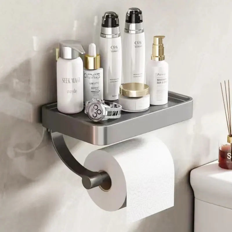 Nail Free Grey Toilet Paper Holder Aluminum Wall Mounted Toilet Paper