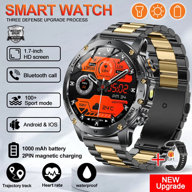2026 Military Smart Watch Fitness Clock Men 466*466 AMOLED Screen 1000mAh Battery Flashlight Call Waterproof T-Rex 3 Smartwatchs