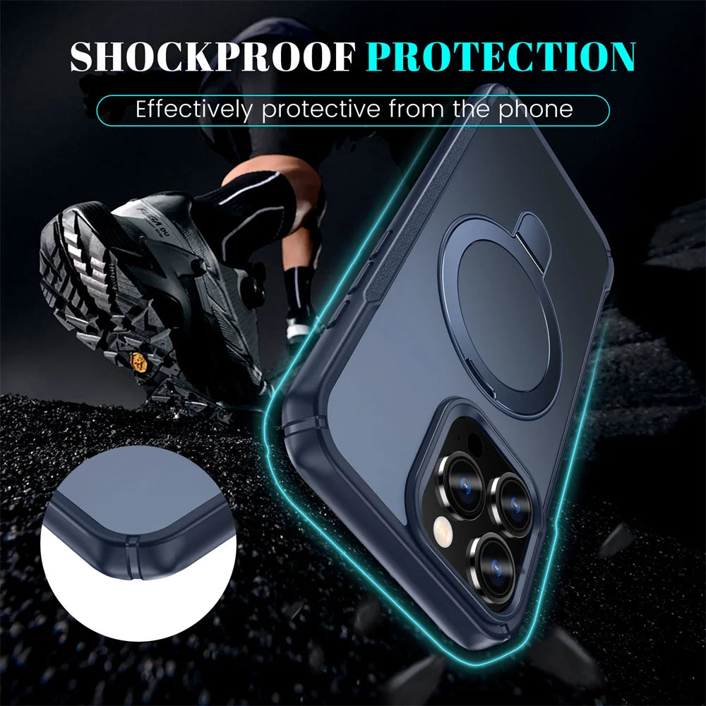 For Magsafe Wireless Charge Fold Magnetic Stand Phone Case For iPhone