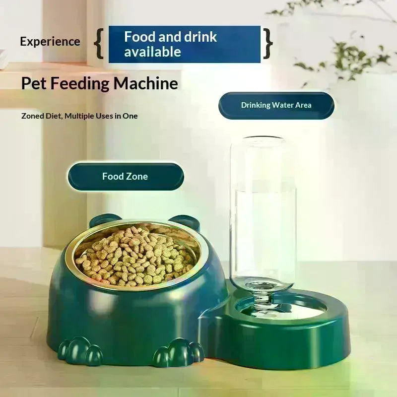 Pet Bowl 2-in-1 Auto Water Feeder, Tilted Elevated Cat Dog Bowl For