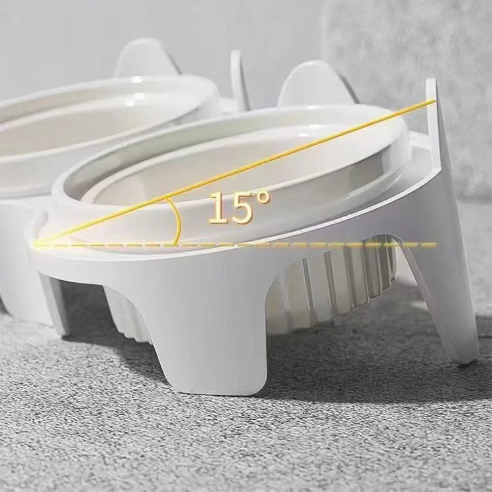 Pet Double Bowl Cat Dog Food Water Feeder Elevated Tilted Feeding