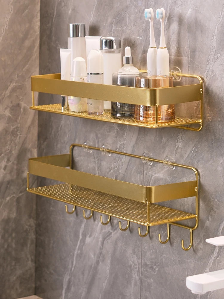 Gold storage rack bathroom wall mounted storage rack bathroom shampoo