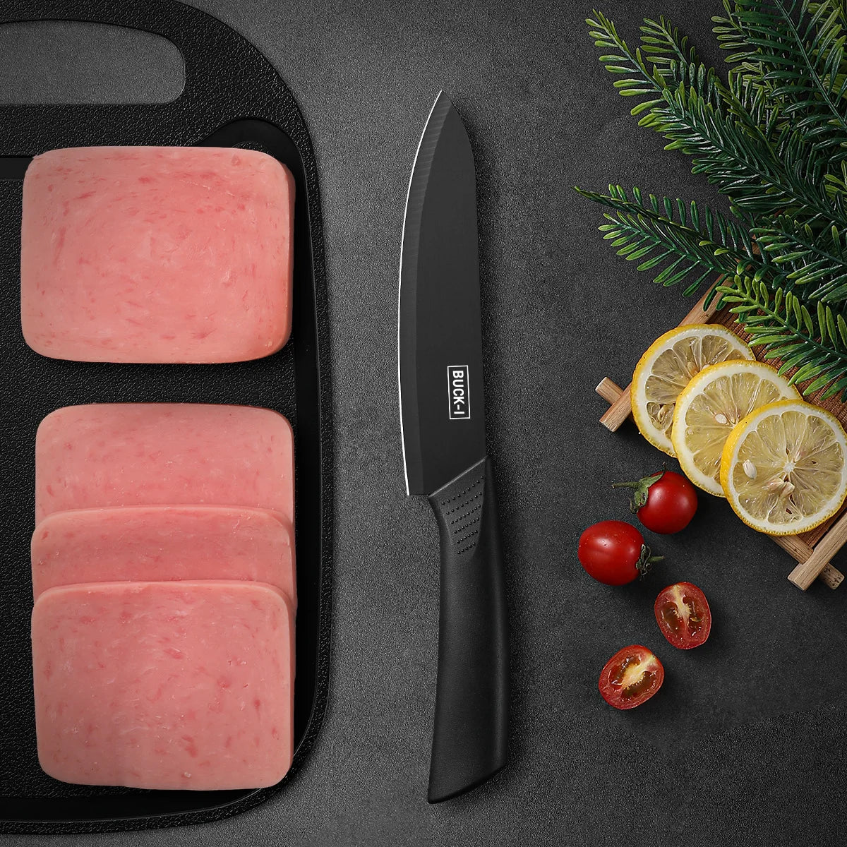 Kitchen knife set, including cleaver, chef's knife, and fruit knife