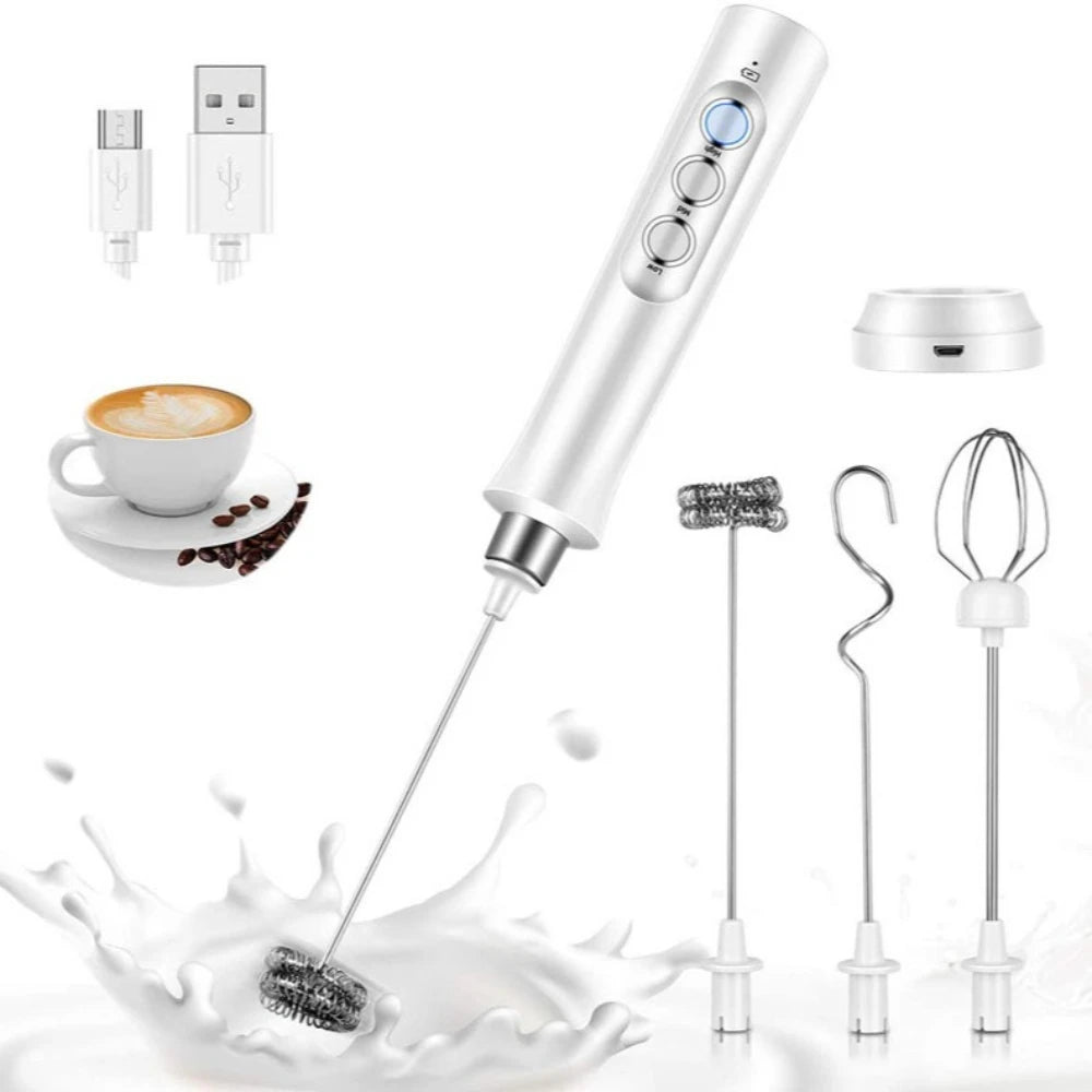 USB Rechargeable Electric Milk Frother Mini Handheld Foam Maker 3